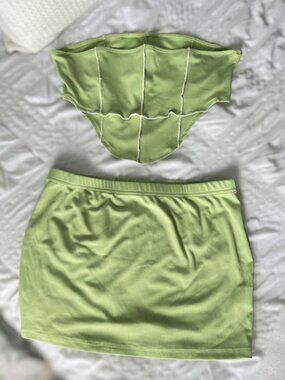 Two piece green bandeau skirt set